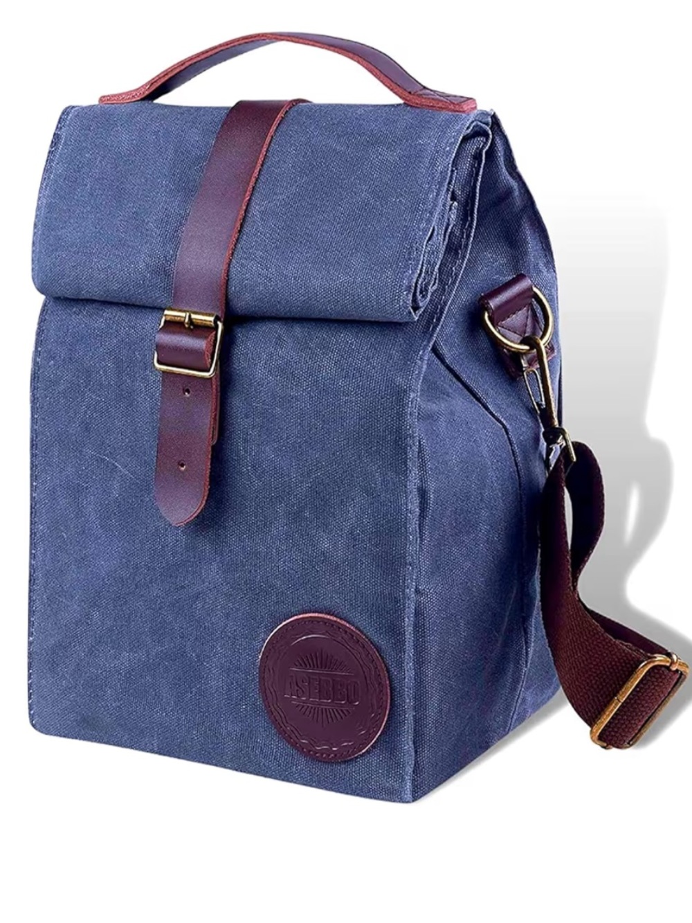 Grey Canvas Insulated Lunch Bag with Leather Trim